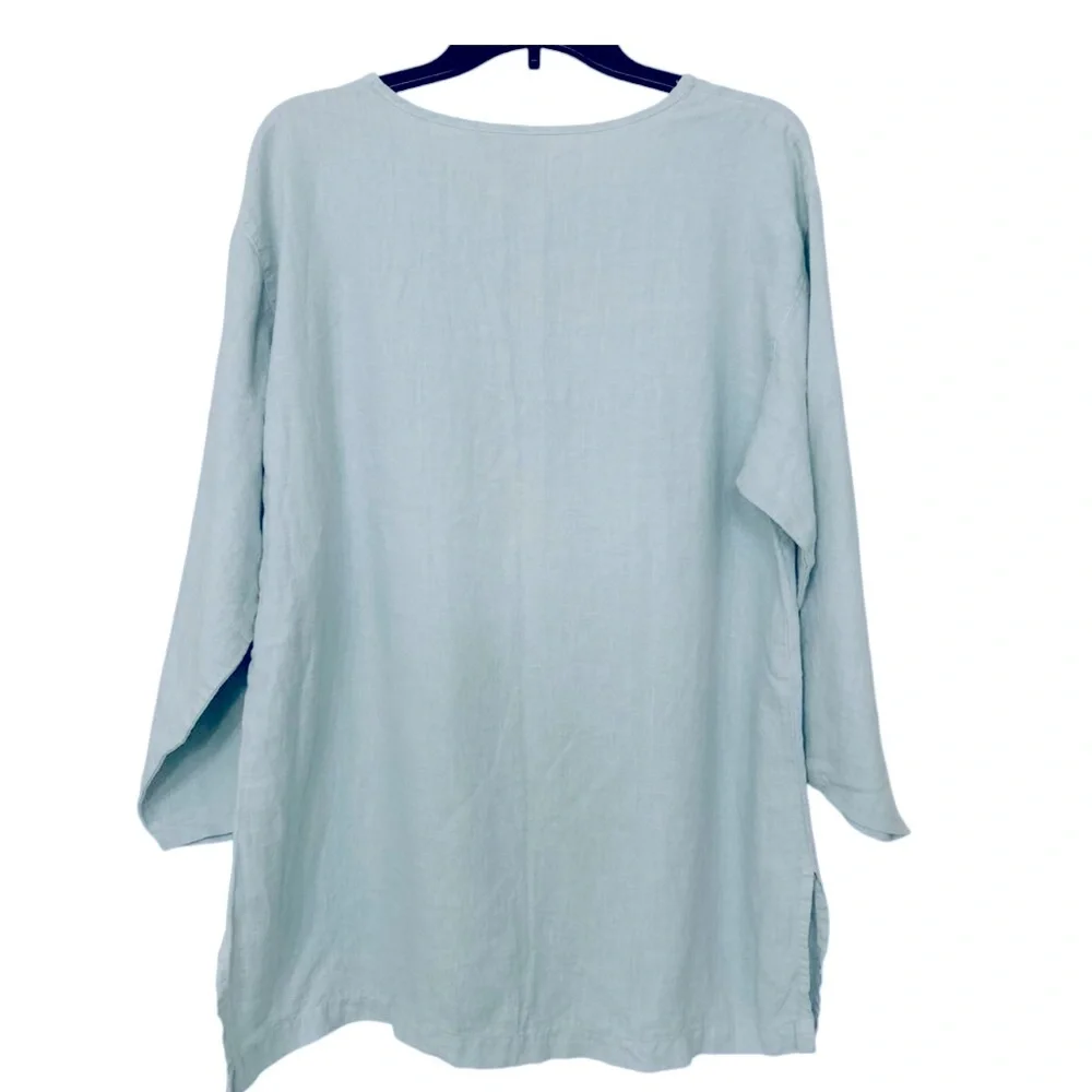Kleen 100% Linen Light Blue Lagenlook Tunic
Blouse Top 3/4 Sleeve USA Made M - Picture 2 of 7